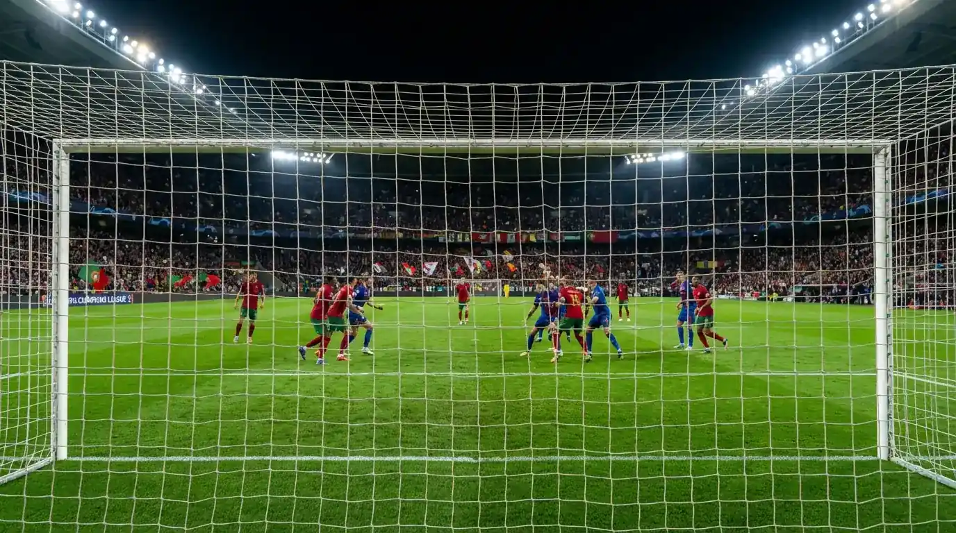 Jogo de futebol da Liga Portugal num estádio com adeptos