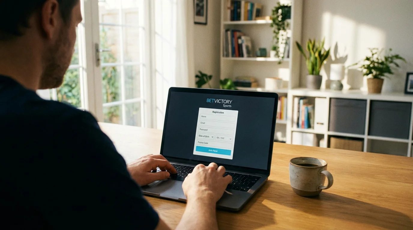 Pessoa a registar-se numa plataforma de apostas online num portátil