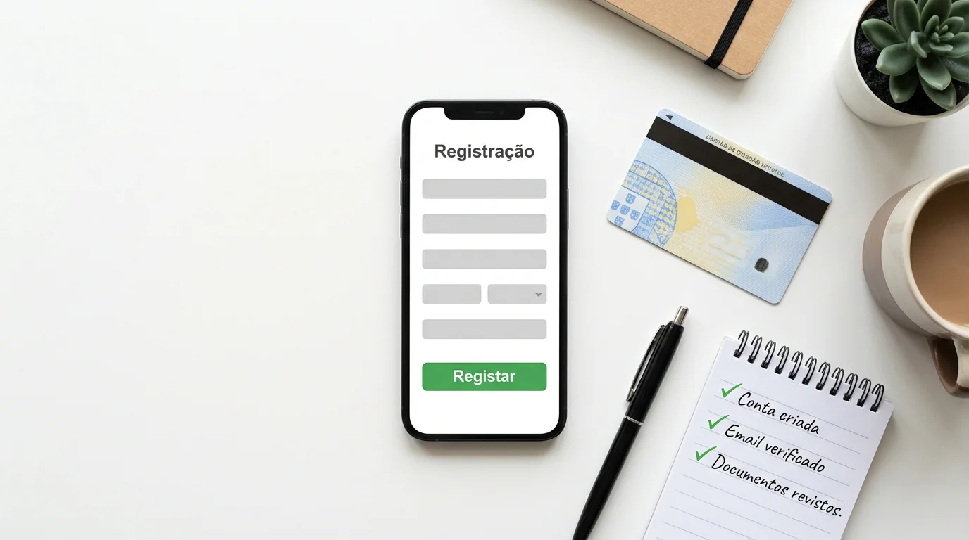 Ecrã de telemóvel com processo de registo numa plataforma de apostas desportivas
